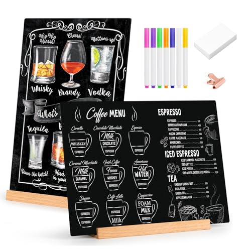 Kivsty Tabletop Chalkboard with Wood Stand - 2 Pack, 8 x 12 Inch Double Sided Blackboard Food Signs Menu Message Boards for Coffee Bar, Lemonade Stand, Party Decoration - Slant Back