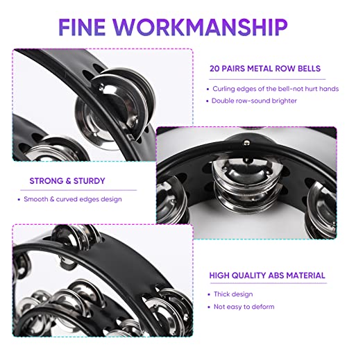 Tambourine Double Row Metal Jingles Bell Hand Held Percussion Half Moon Tambourines Musical Instrument For Adults Kids Party, Ktv, Events, Church (Black) #TOP3