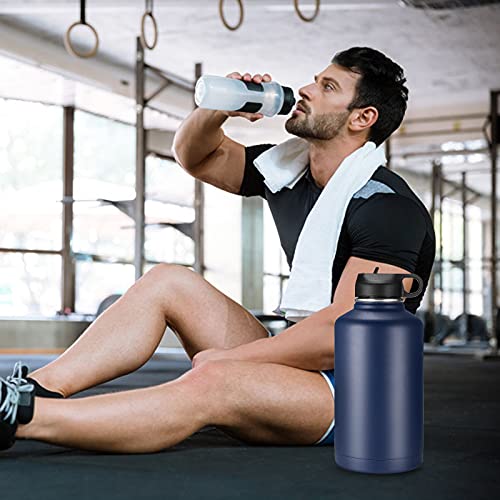 Sursip 64 Oz Insulated Water Bottle With 3 Lids And Straw,Vacuum Stainless Steel Thermos Half Gallon Leak Proof Flask Bpa-Free,Keeps Water Cold 36 Hrs/Hot 12 Hrs-Army Green #TOP5