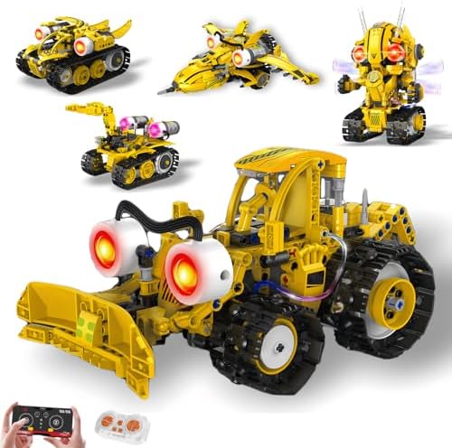 AoreSpty 5-in-1 STEM Building Toys Kit, Remote Control Excavator & Robot Toy with Servo Motor, Battle Bots & RC Construction Vehicles for Kids, Educational Science Kits for Boys Ages 8-14
