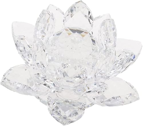 Miniatura 1 de Loto de cristal transparente, flor de cristal brillante con caja de regalo, reflejo de tono, purpurina, paz, pureza, buena fortuna, sabiduría,
