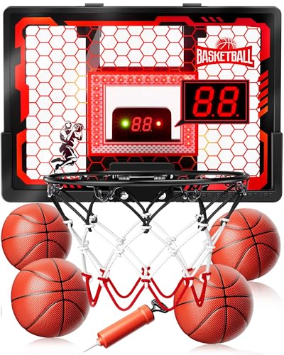 Indoor Basketball Hoop Toy for Kids - Pro Basketball Hoop Over The Door, 2026 New Upgraded Hoop with Anti-Impact Backboard, Scoreboard&4 Balls...