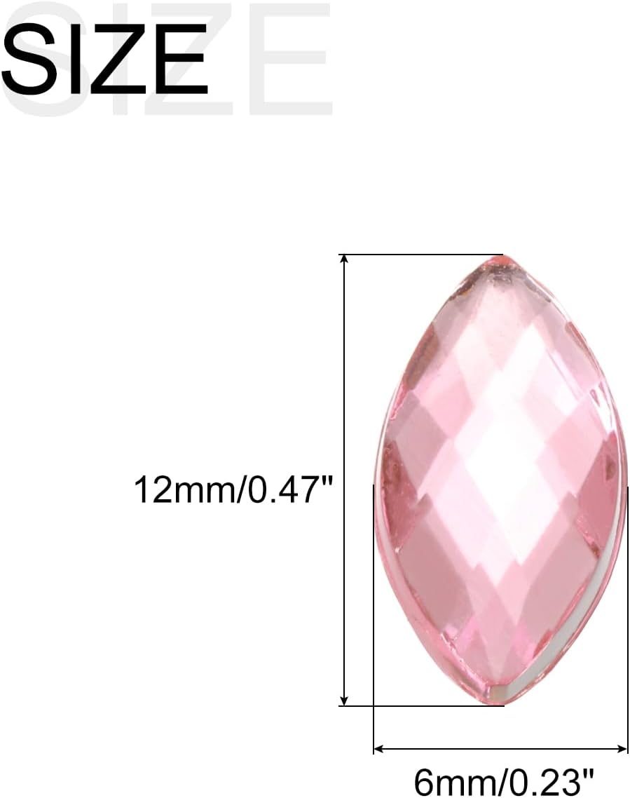 MECCANIXITY 100PCS Acrylic Horse Eye Gems 6x12mm Flat Back Artificial Rhinestones for DIY Crafts Bead Wedding Party Face Painting Jewelry Making (Light Pink) image 2