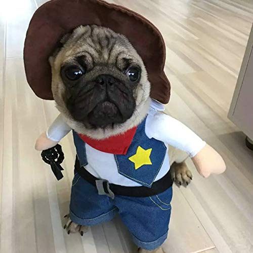Vevins Pet Cowboy Costume With Hat Clothing For Small Dog Cat Halloween Party Apperal Size M #TOP3