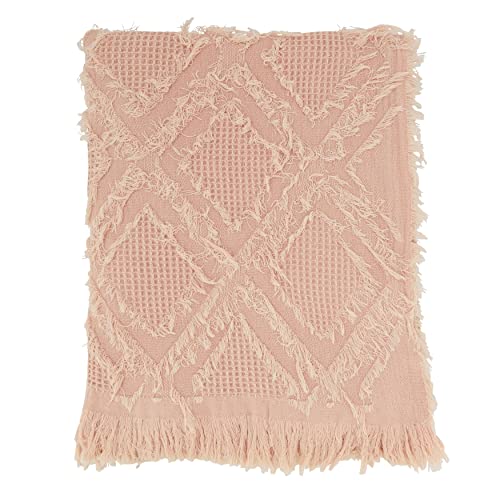 SARO LIFESTYLE Fringe Waffle Weave Throw Blanket