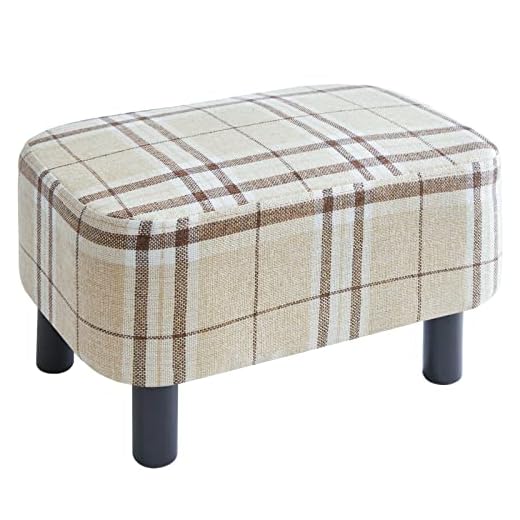 YMYNY 42CM Footstool, Rectangle Ottoman with Stable Wooden Legs, Modern Linen Fabric Footrest, Change Shoes Stool for Living Room, Padded Seat for Bedroom, Stripe RF-BD215