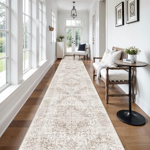 3x20 Hallway Washable Runner Rug: Machine Washable Kitchen Laundry Runner Vintage Non Slip Low-Pile Entryway Living Room Floor Mat Stain Resistance Indoor Floor Carpet for Entrance Living Room,Bridge