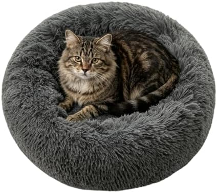 （08:30時点） Toyuxe 猫 ベッド ペットベッド 犬 ベッド【ふわふわ・洗える】ドーナツ型 滑り止め オールシーズン M 50cm ダークグレー
