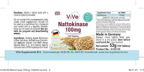 Nattokinase ViVe Supplements 100mg – 120 Tabletten