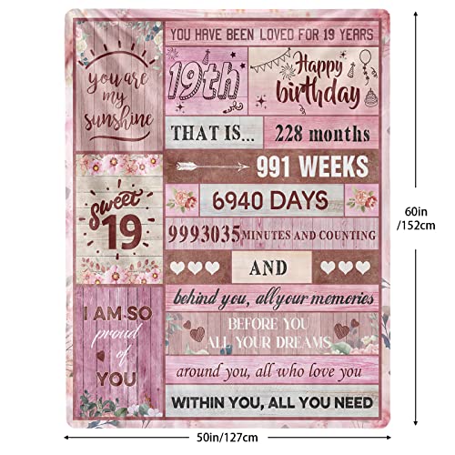 Biapian 19Th Birthday Gifts For Girls, 19Th Birthday Blanket For Girl 19 Year Old Girl Birthday Gift Ideas Blanket Gifts For 19 Year Old Birthday Gift For Girl Daughter Granddaughter 50"X60" #TOP1