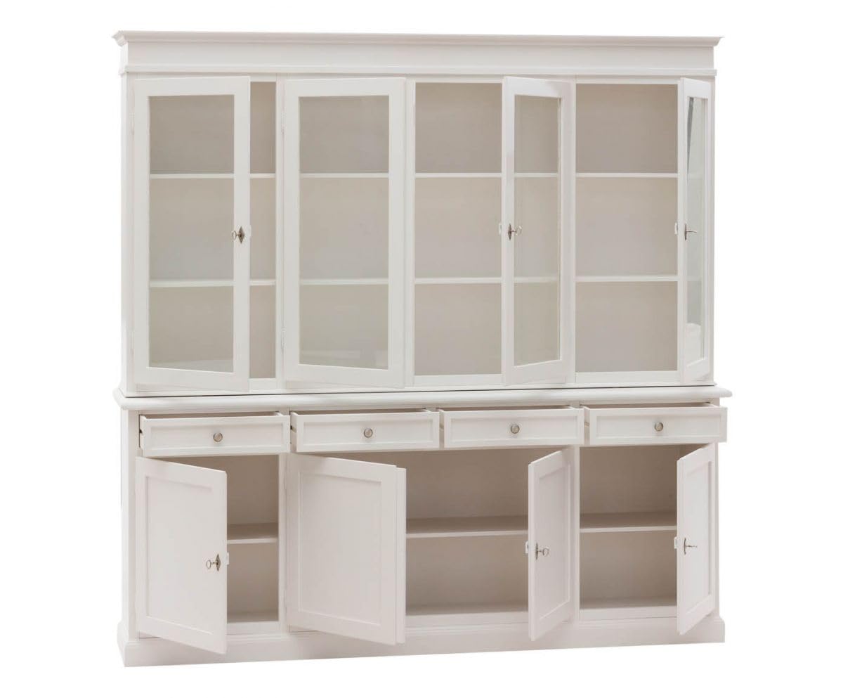 Vicentini arreda CREDENZA CRISTALLIERA IN LEGNO 4 PORTE MOD MARTINI SHABBY CHIC BIANCA