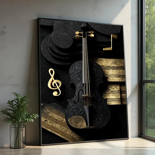 Tableau sur toile violon noir et or 30x40 cm moderne pour salon