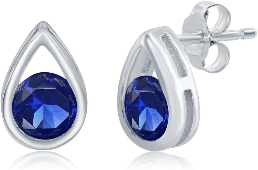 Beaux Bijoux Pear-Shaped with Center Round 5mm Birthstone Dainty Stud Earrings Sterling Silver Jewelry for Women (L-9.6mm x W-6.1mm)