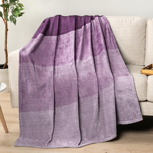 PAVILIA Purple Ombre Fleece Throw Blanket for Couch, Soft Flannel Blanket for Sofa Bed Room, Plush Lightweight Light Lavender Lilac Gradient Blanket, Cozy Microfiber Decorative Gift Throw, 50x60