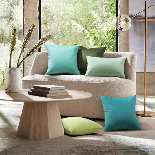 Phantoscope Pack of 2 Velvet Decorative Throw Decorative Pillow Cover Soft Solid Square Cushion Case for Couch Olive Green 18 x 18 inches 45 x 45 cm