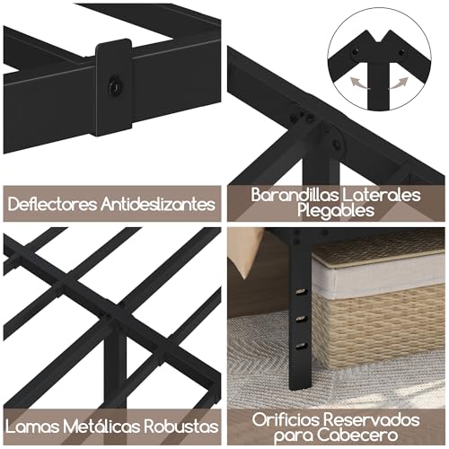 Variante de Yaheetech estructura cama metálica 140×200×36 cm Negro