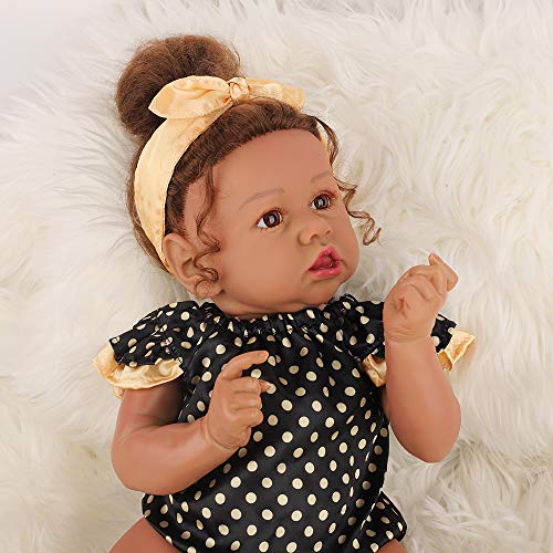 Image of HOOMAI Lifelike Reborn Baby Dolls with Soft Body African American Realistic Girl Doll 22.8 Inch Best Birthday Gift Set