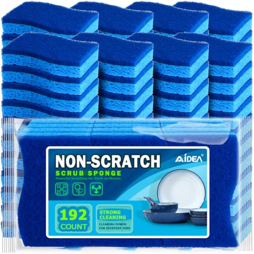 Image of AIDEA Sponges Kitchen-192Count, Non Scratch Scrub Sponge, Dish Sponges | Cleaning Sponge, Cleans Fast Without Scratching, Stands Up to Stuck-on Grime, Cleaning Power for Kitchen, Household