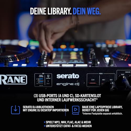 RANE SYSTEM ONE All-in-One Standalone DJ Controller mit Motorplatters und Engine DJ OS, nahtloses Mixen auf 2 Decks, Stems FX, Serato DJ Pro, XLR-Ausgänge
