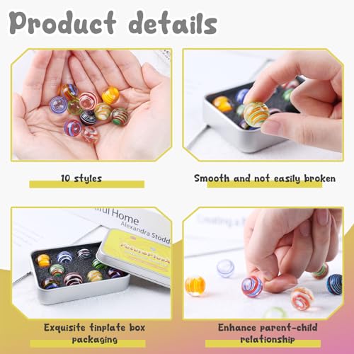 POPLAY 10PCS Glass Marbles Bulk, Colorful Glass Marbles in Tinplate Box Handmade Glass Marbles for Collectors Kids Birthday Gifts Home Decoration