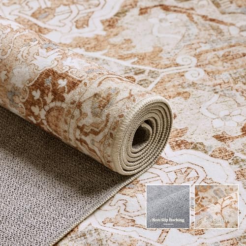 2x3 Small Entryway Doormat 2x3 Front Door Rug Indoor Entrance Kitchen Bathroom Carpet Farmhouse Non Slip Washable Low Pile Floor Carpet, Caramel/Beige/Multi