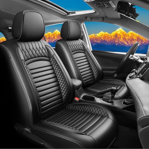 Image of Fit RAV4 Car Seat Covers for Toyota RAV4 2013-2018 LE,XLE,SE,Hybrid,Premium, Limited - Upgraded Premium Waterproof & Breathable Leather,All-Weather Seat Cushion Protector,Full Set,Black