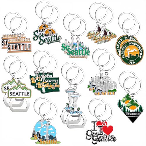 Landical 24 Pcs Seattle Keychains Bottle Opener Bulk Seattle Washington Travel Souvenir Theme Gifts City Keychains