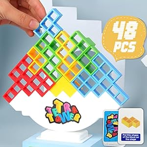 48 Pcs Tetra Tower Balance Stacking Blocks Game, Board Games for 2 Players+ Family Games, Parties, Travel, Kids & Adults Team Building Blocks Toy