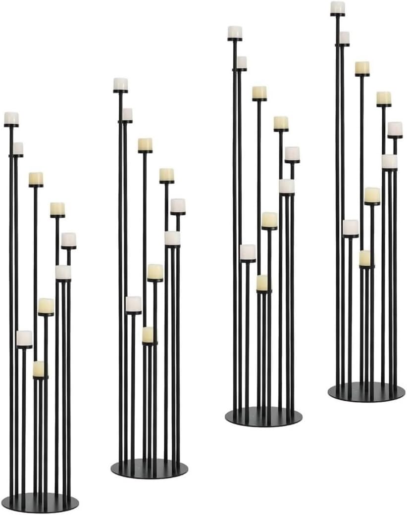 Floor Candelabra Centerpiece, 9-arm Floor Candle Holder Set with Acrylic Shades for LED Candles, Metal Pillar Candelabra Candlestick Holders for Ceremony Party Home Wedding Decoration(Black)