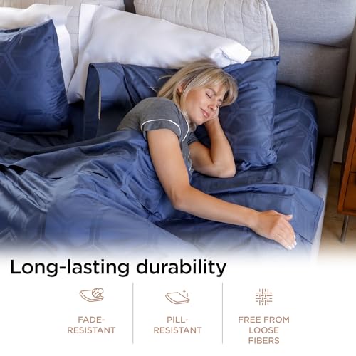 Image of Threadmill 100% Cotton Sheets for Full Size Bed - 600 Thread Count Full Bed Sheets Set with 16 inch Deep Pocket - Jacquard Sateen Weave 4-Piece Bedding Set with Cooling Effect, Folkstone Blue