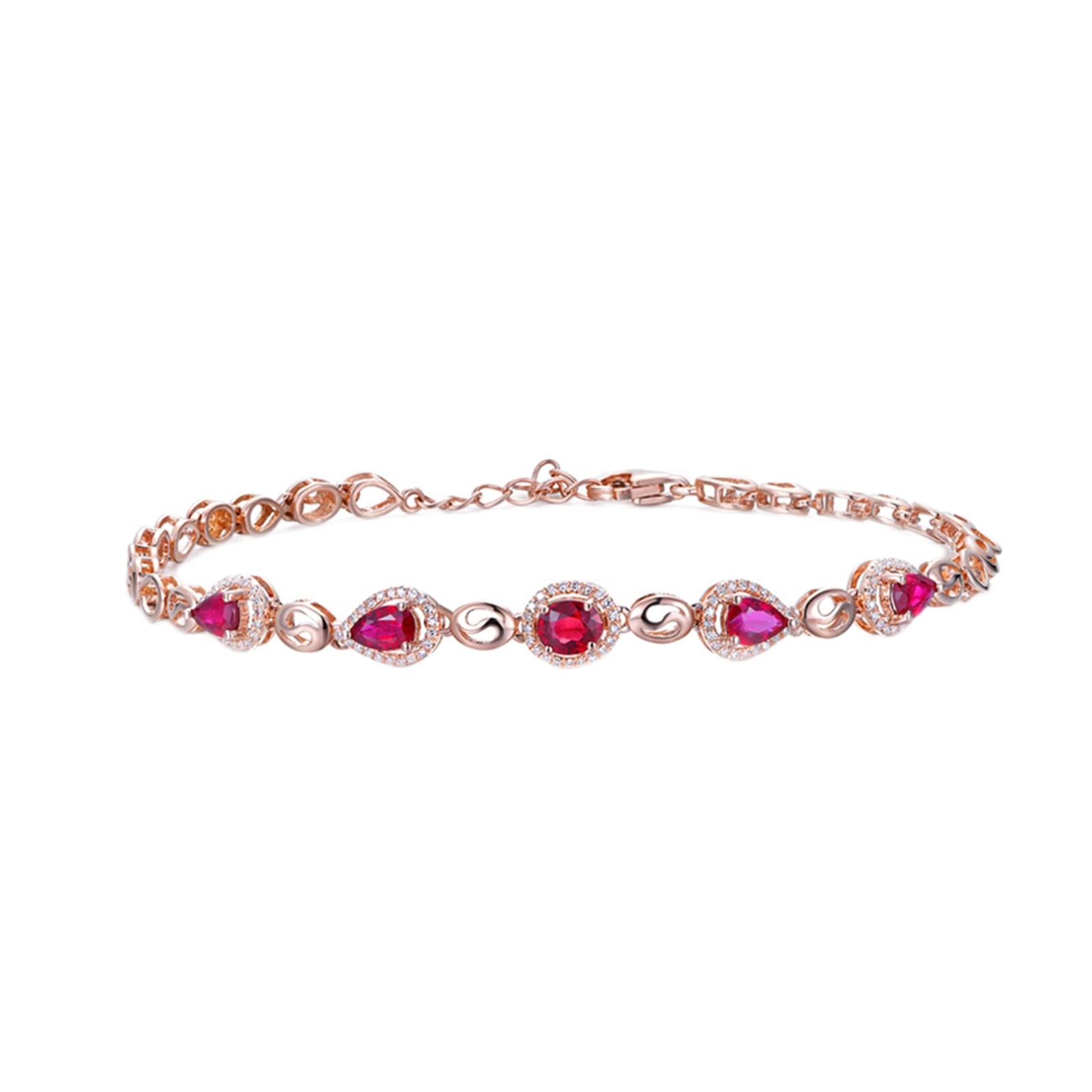 Daesar Charm Armband 750 Rotgold, Armband 16-21CM Unendlich mit Oval Rubin 1.1ct Armbänder Damen Diamant