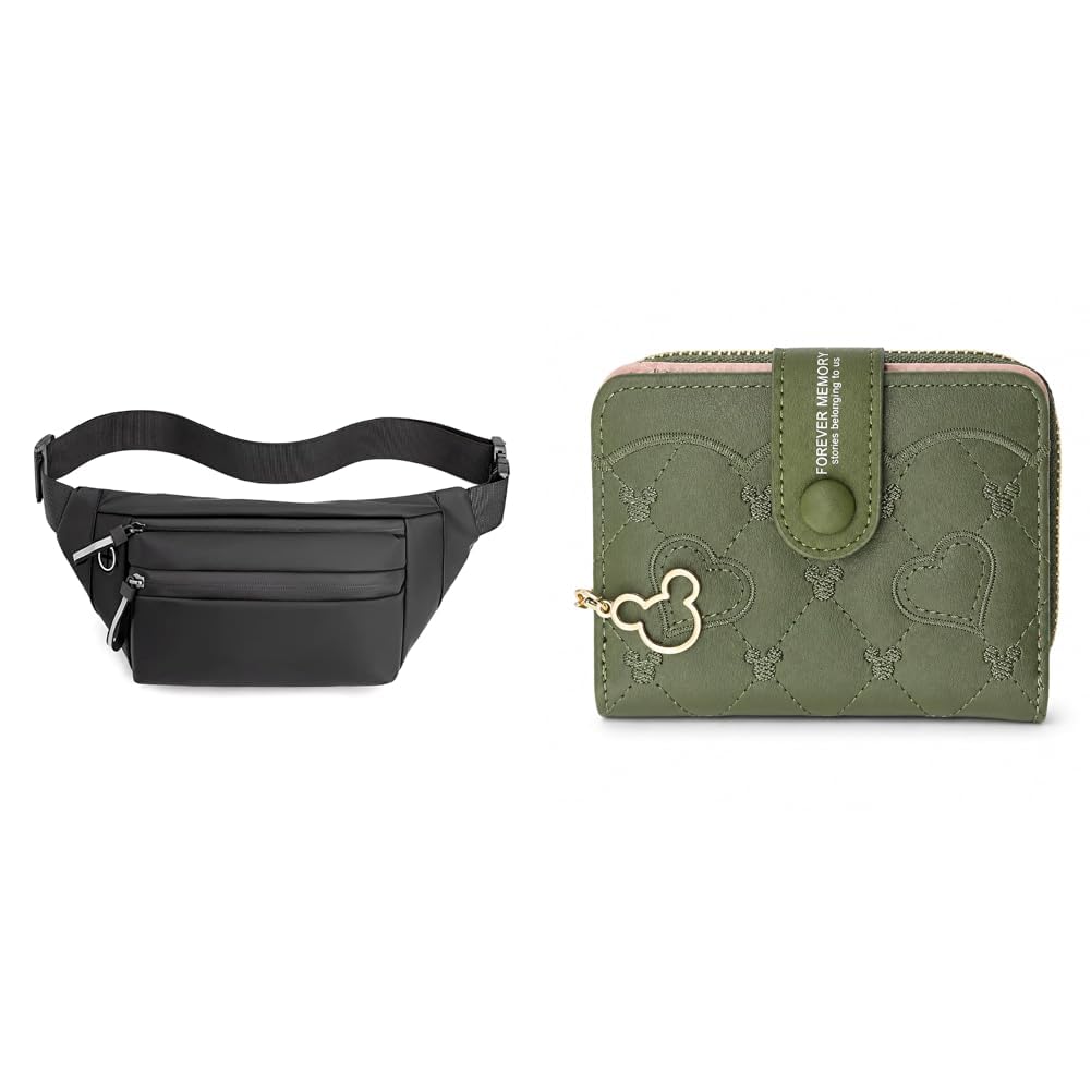 SYGA Chest Bag Waist Fanny Pack Running Belt for Men Women Unisex Bum Bag with Headphone Jack + Women's Short Zipper Buckle Heart Shaped Wallet with Key Chain, Cute for Girls Wallet Coin &-image-18