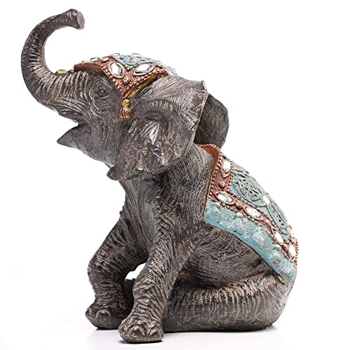 Cathyladi Elephant Statue Decor 7.9Inchs Large Resin Elefante Figurines Sculpture With Trunk Up Home Decoration Good Luck Wealth #TOP2