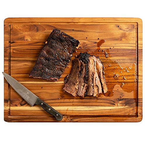 Terra Teak Extra Large 24 x 18 Inch Wooden Cutting Board with Juice Groove, Solid Brazilian Teak Wood, 1.5 Inch Thick