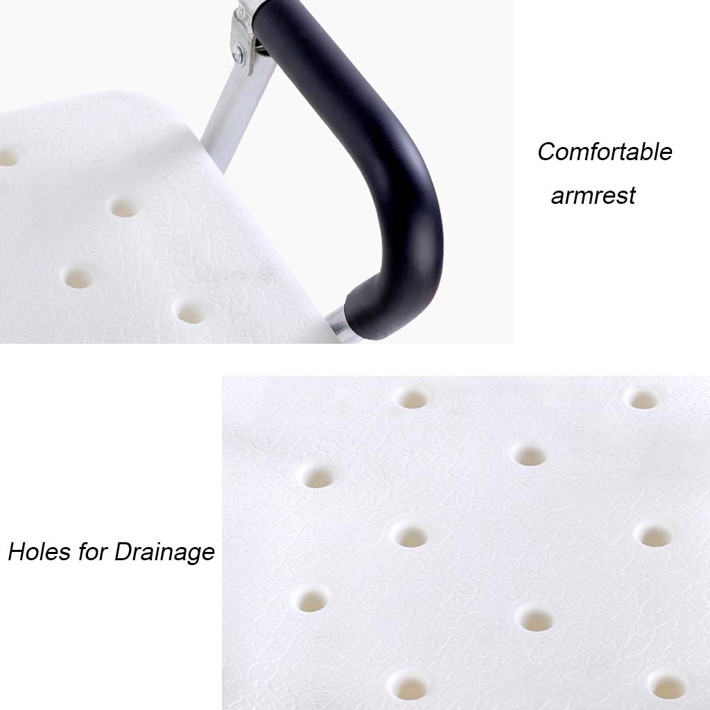 Plegar Taburete De Ducha Altura Ajustable Portátil Banco de Asiento de baño con Respaldo Apoyabrazos Bañera Ducha Elevador Silla Ayuda por discapacidad MAX. 136 kg