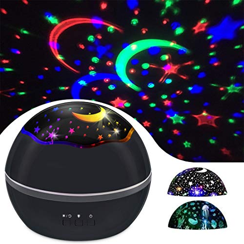 Sky Star Child Night Light Projector Lamp,360 Degree Rotation Colorful Sea Animals Star Moon Cover Projector Night Lighting Gift for Baby Kid Children Bedroom Nursery Decor (Black)