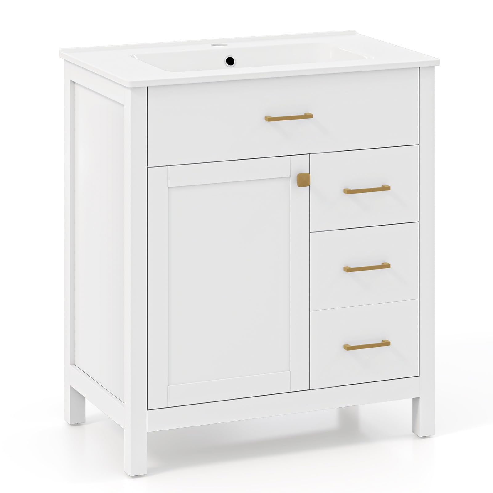 LIFEZEAL Badezimmerschrank mit Waschbecken, Waschbeckenunterschrank mit Keramikspüle, 2 Schubladen und Türen, Waschbeckenschrank Weiß 76 x 46,5 x 86 cm