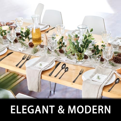Image of 49-Piece Black Silverware Set with Organizer, Food-Grade Stainless Steel Black Flatware for 8, Cutlery Utensil Sets with Steak Knives, Rust-proof, Mirror Polished, Dishwasher Safe, Tree Pattern