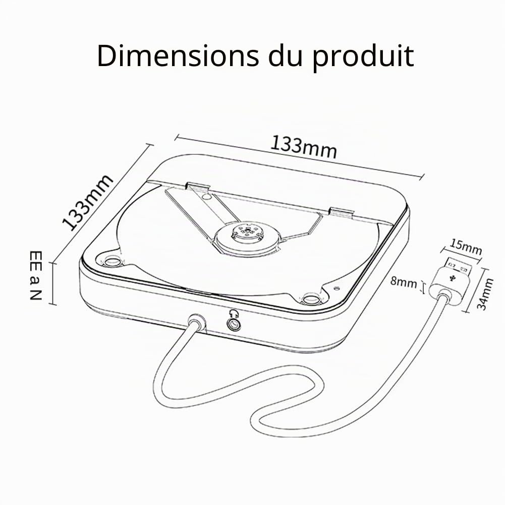 Lecteur CD Externe Universel pour Voiture - Lecteur CD Portable avec Câble AUX, Se Branche sur Le Port USB de la Voiture, Connexion sans Perte