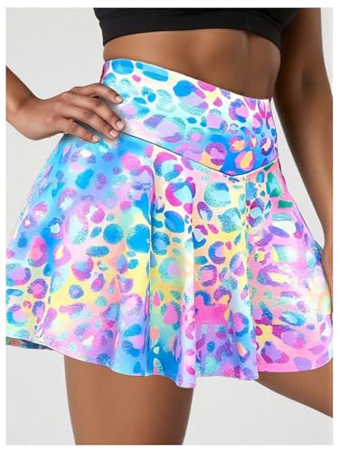 WDIRARA Girl's Athletic Graphic Skirts Workout High Waisted Flared A Line Skorts with Built in Shorts3