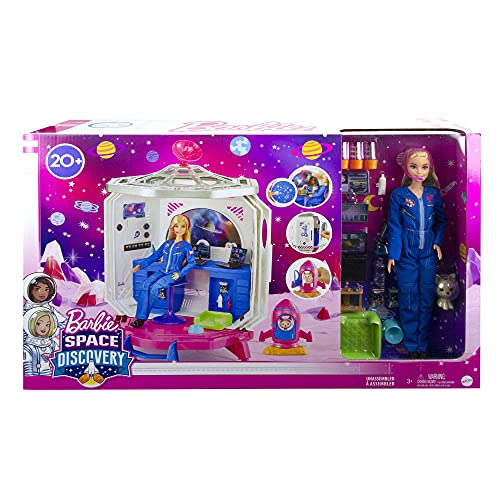 Barbie GXF27 - Weltraumabenteuer Raumstation, Raumfahrtpuppe, Hündchen, Arbeitsstation, Weltraumszenen, 20 Zubehörteile, Spielzeug Geschenk für Kinder ab 3 Jahren – Bild 6