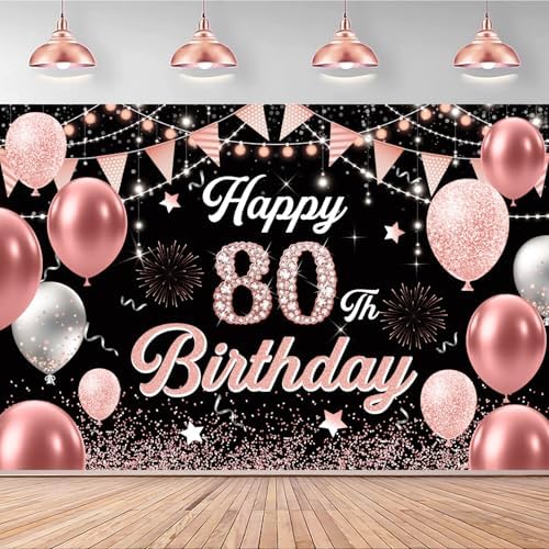 80th Birthday Decorations for Women - Happy 80th Birthday Banner ...