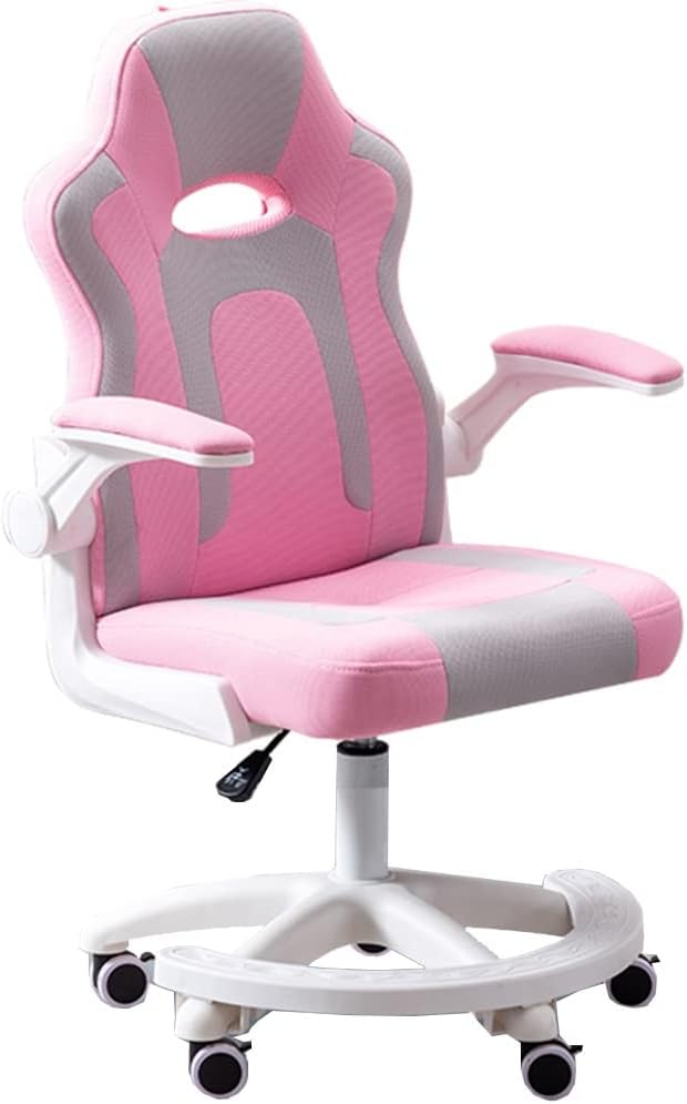 Kids Task Chair with Arms, Adjustable Kids Desk Chair with Wheels, Cloth Fabric Child Computer Desk Chair, Children Study Chair for Girls Bedroom/Study Room (Color : /Pink, Size : B)