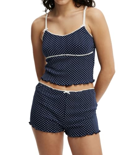 Image of Yuemengxuan Women Y2k Polka Dot Pajamas Sets 2 Piece Sexy Summer Outfits Set Sleeveless Strappy Cami Top Crop Top Shorts Set