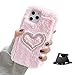 Produktbild Shinyzone Plüsch Hülle Kompatibel mit Samsung Galaxy A12,Süße Faux Pelzig Kaninchen Winter Weiche Warme Pelz Glitzer 3D Diamant Kristall Perle Stoßfest Schutzhülle,Rosa