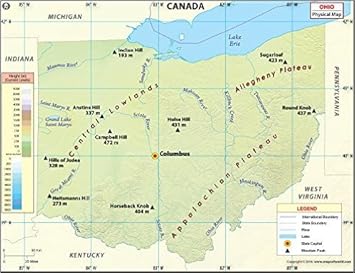Physical Map Of Ohio Ohio Physical Map - Laminated (36" W X 27.6" H) : Amazon.co.uk: Stationery  & Office Supplies