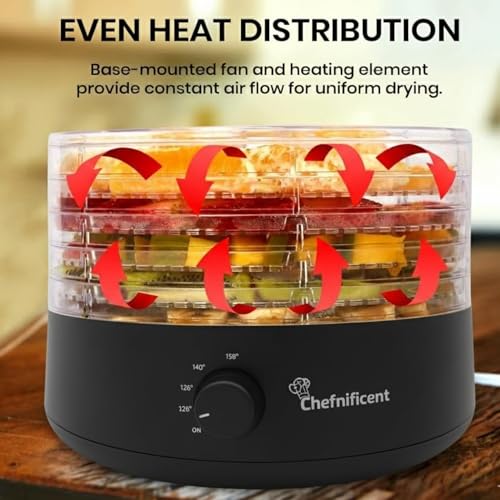 Food Dehydrator DryMax 280 – 5 Tray Adjustable, BPA-Free – 4-Hour Quick Drying, Even Heat, Easy Temp Control – Fruit, Veggie, Meat Jerky Maker (Black)