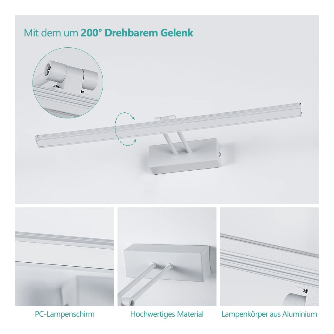 EMKE LED Spiegelleuchte Spiegellampen für das Bad LED Wandleuchte 40cm, 200° Drehbar Spiegellampe Bad Spiegelleuchten Spiegelbeleuchtung BadSpiegelschrank Beleuchtung 4200K Spiegel Licht Weiß