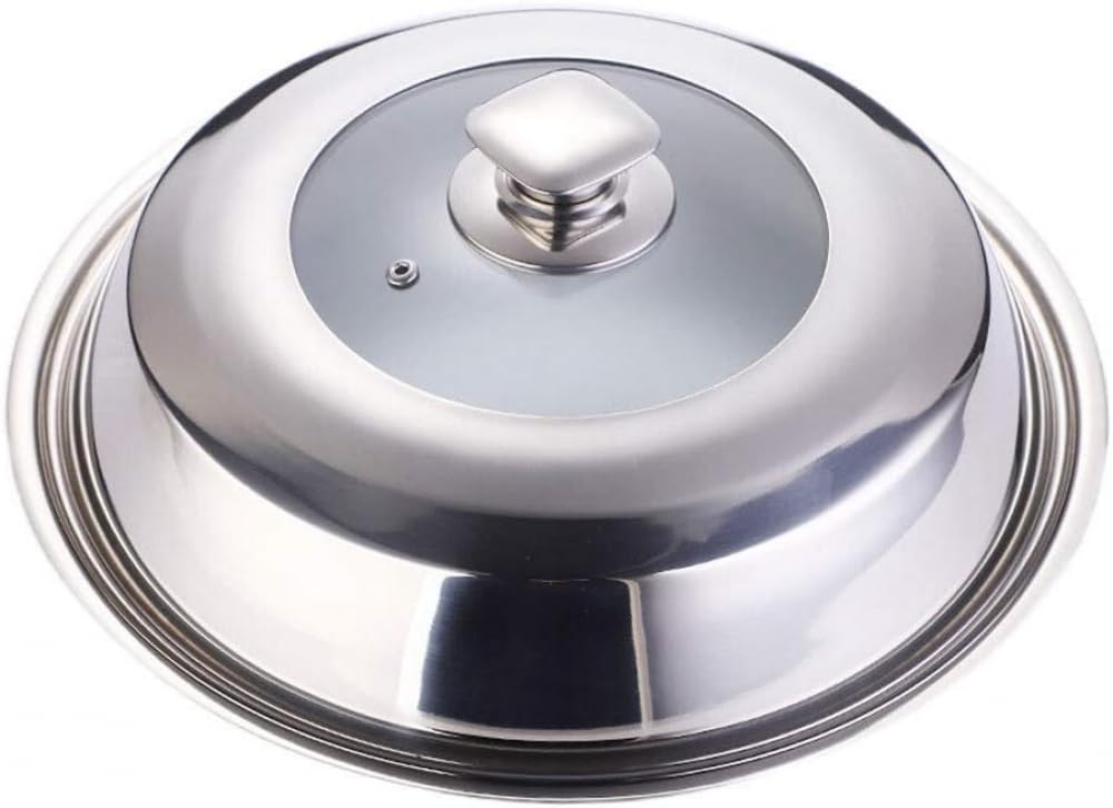 Coperchi per padelle in acciaio inox, coperchio visibile per wok, pentola per zuppa, pentola a vapore, coperchio con manico e foro di sfiato per coperchio di copertura della casseruola, 38 cm