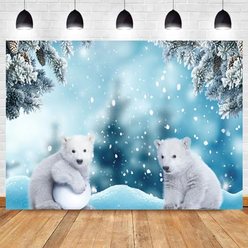 DOTOOMA 7X5FT Polar Bear Photography Background Winter Snow World Nature Animals Landscape Birthday Party Photo Backdrops Decorations Supplies Polyester